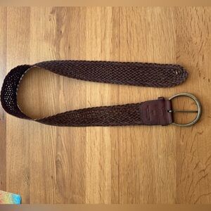 Garnet Hill Brown Woven Leather Belt Size L Wide Boho Statement Ring Buckle